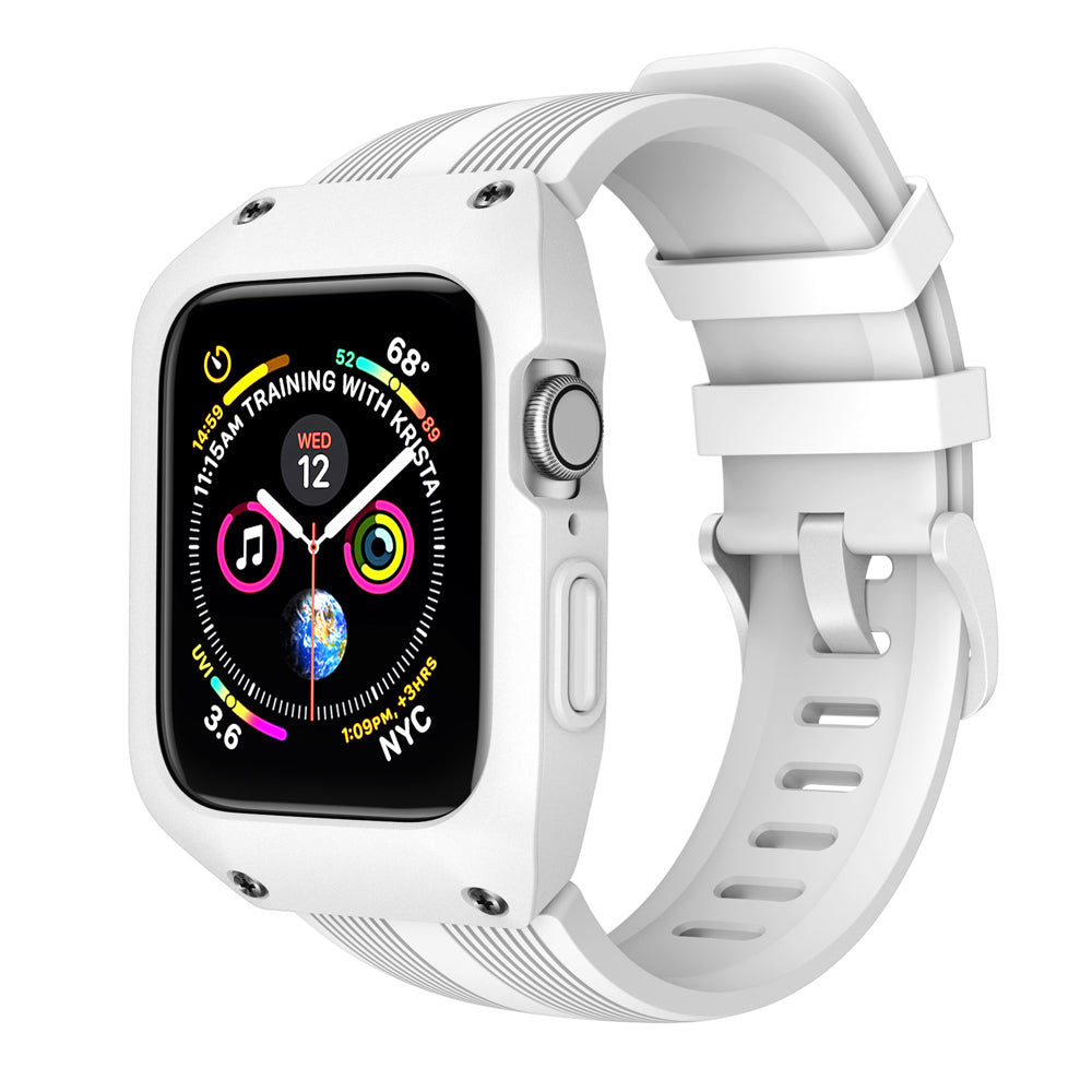 Silicone Smart Watch Strap + Protection Watch Case for Apple Watch SE / SE (2022) / Series 6 / 5 / 4 44mm - White - UNIQBUY