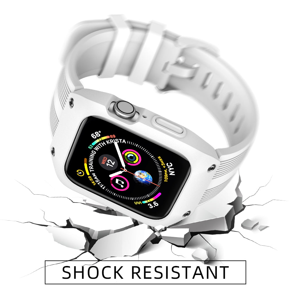 Silicone Smart Watch Strap + Protection Watch Case for Apple Watch SE / SE (2022) / Series 6 / 5 / 4 44mm - White - UNIQBUY