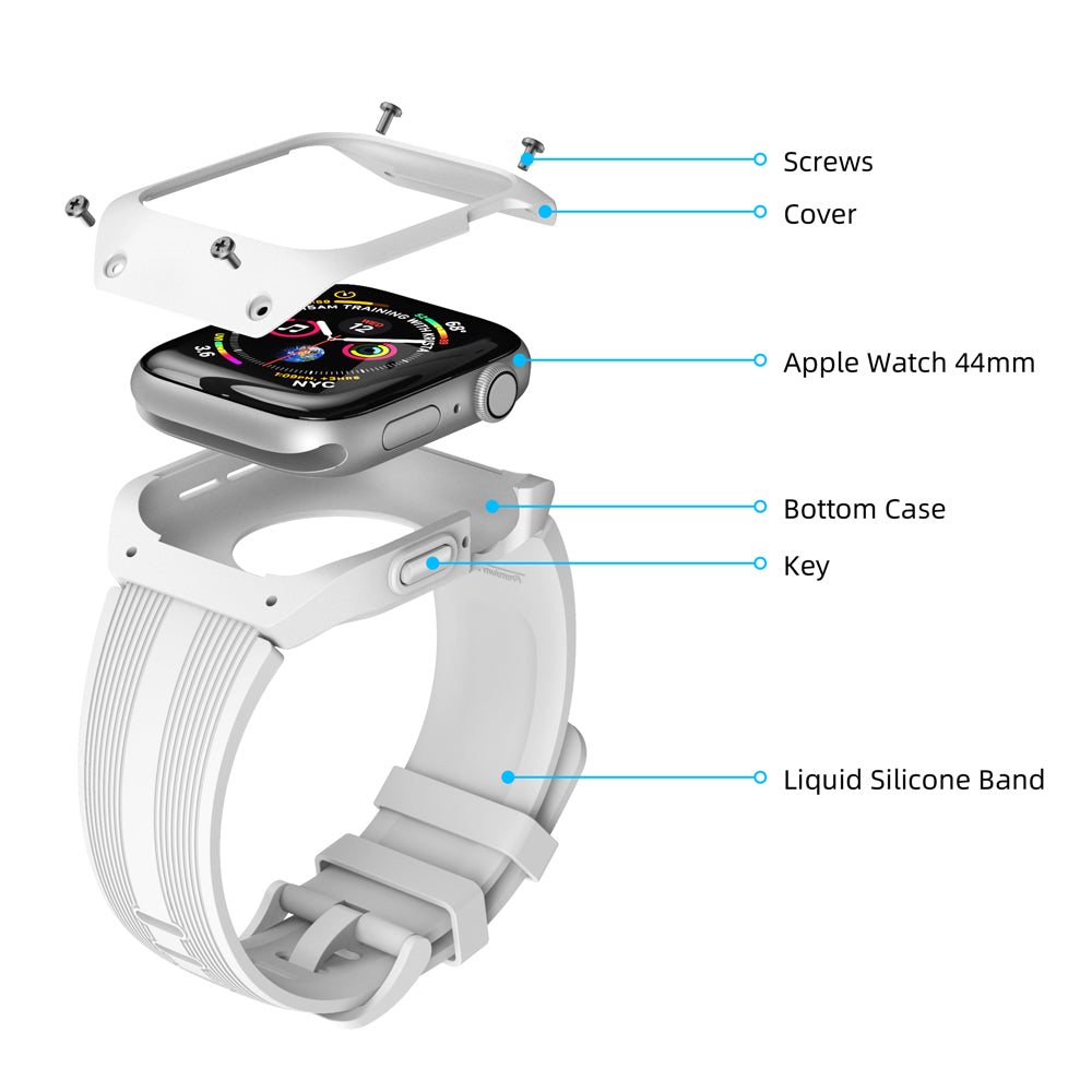Silicone Smart Watch Strap + Protection Watch Case for Apple Watch SE / SE (2022) / Series 6 / 5 / 4 44mm - White - UNIQBUY