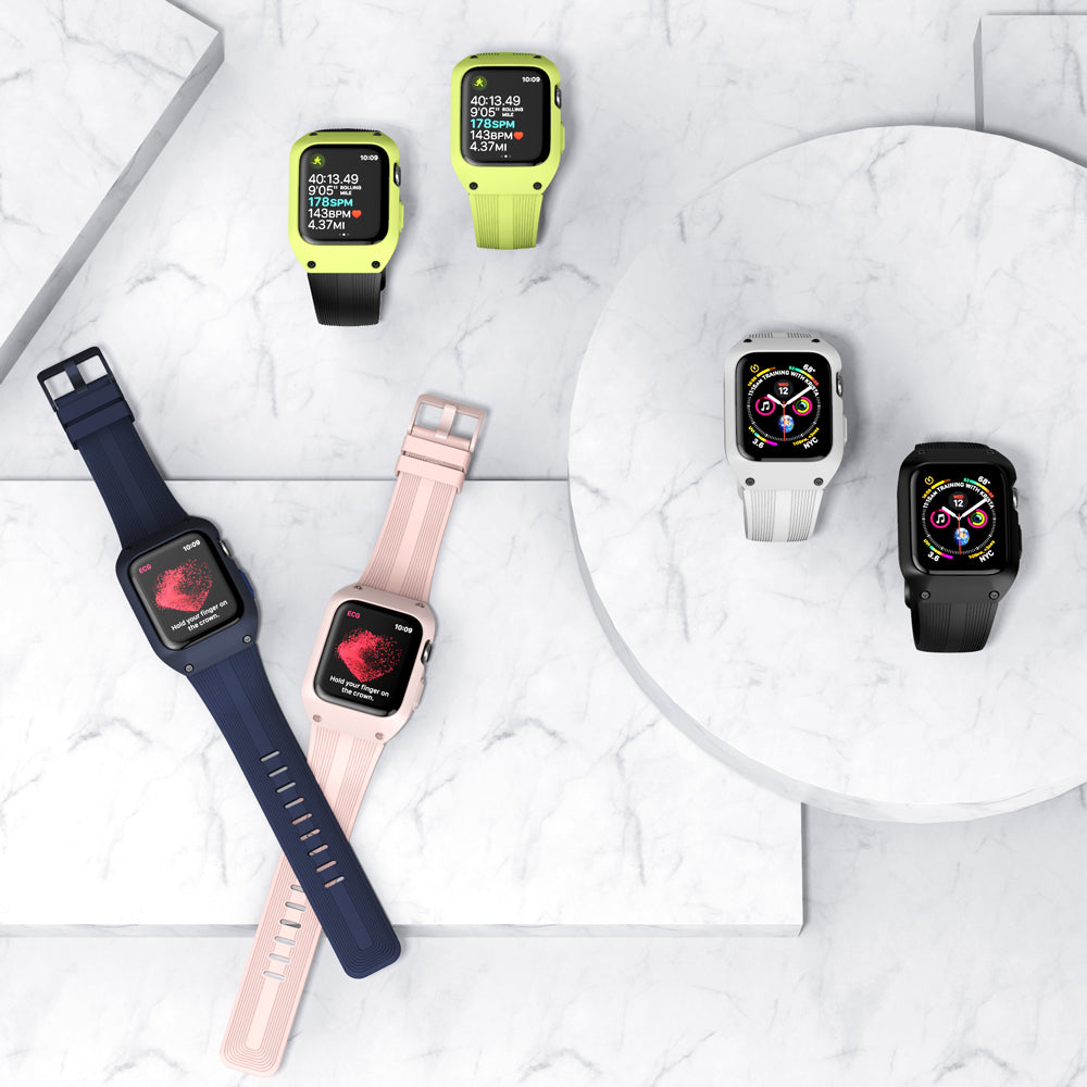 Silicone Smart Watch Strap + Protection Watch Case for Apple Watch SE / SE (2022) / Series 6 / 5 / 4 44mm - White - UNIQBUY