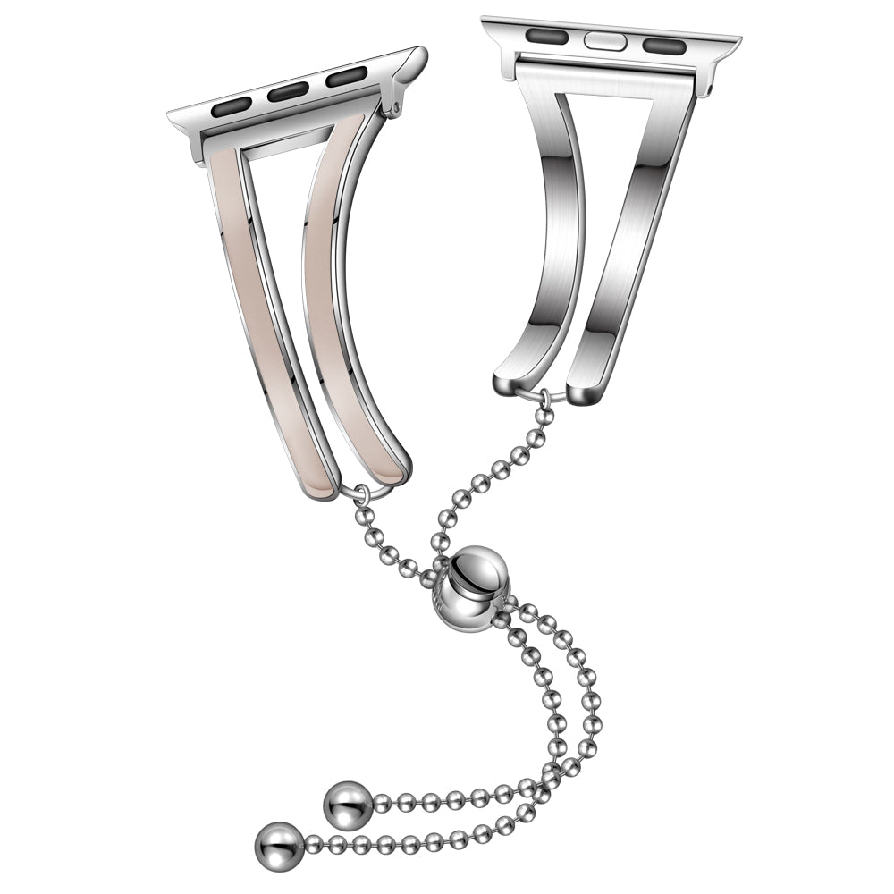 Dressy Jewelry Bangle Stainless Steel Watch Strap for Apple Watch Ultra 49mm / Series 8 / 7 45mm / Series 6 / SE / SE (2022) / 5 / 4 44mm / Series 1 / 2 / 3 42mm - Silver / Apricot - UNIQBUY