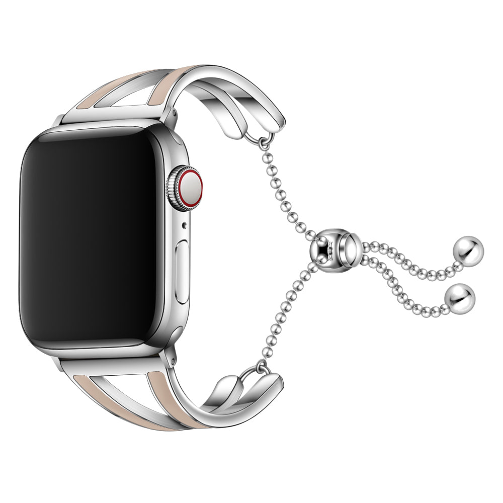 Dressy Jewelry Bangle Stainless Steel Watch Strap for Apple Watch Ultra 49mm / Series 8 / 7 45mm / Series 6 / SE / SE (2022) / 5 / 4 44mm / Series 1 / 2 / 3 42mm - Silver / Apricot - UNIQBUY