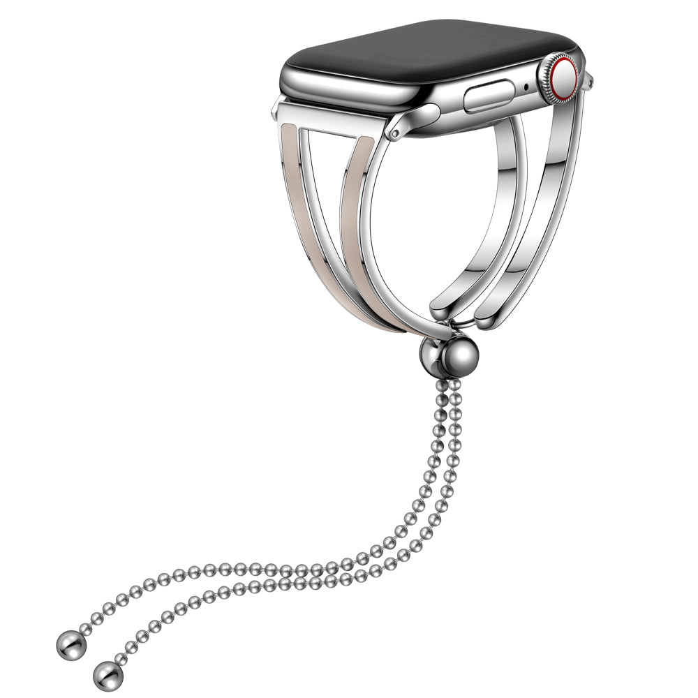 Dressy Jewelry Bangle Stainless Steel Watch Strap for Apple Watch Ultra 49mm / Series 8 / 7 45mm / Series 6 / SE / SE (2022) / 5 / 4 44mm / Series 1 / 2 / 3 42mm - Silver / Apricot - UNIQBUY