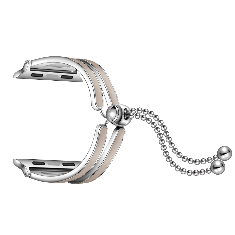 Dressy Jewelry Bangle Stainless Steel Watch Strap for Apple Watch Ultra 49mm / Series 8 / 7 45mm / Series 6 / SE / SE (2022) / 5 / 4 44mm / Series 1 / 2 / 3 42mm - Silver / Apricot - UNIQBUY