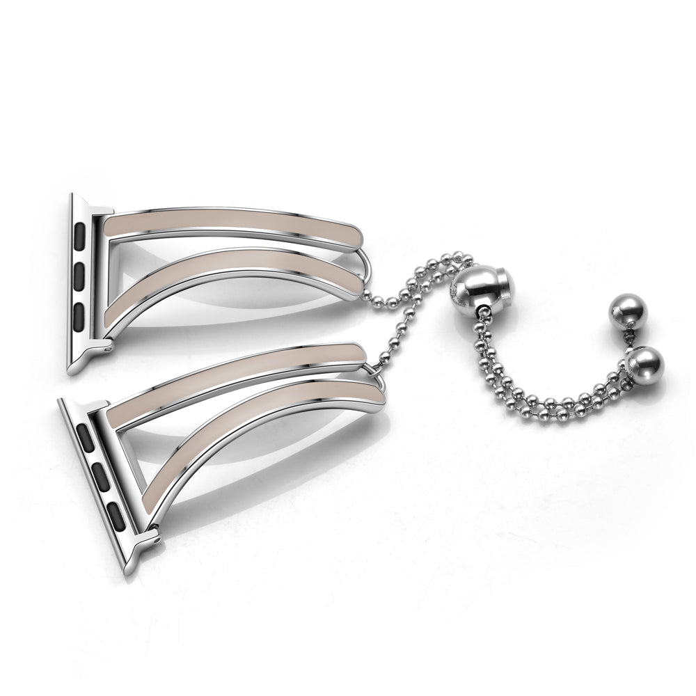 Dressy Jewelry Bangle Stainless Steel Watch Strap for Apple Watch Ultra 49mm / Series 8 / 7 45mm / Series 6 / SE / SE (2022) / 5 / 4 44mm / Series 1 / 2 / 3 42mm - Silver / Apricot - UNIQBUY