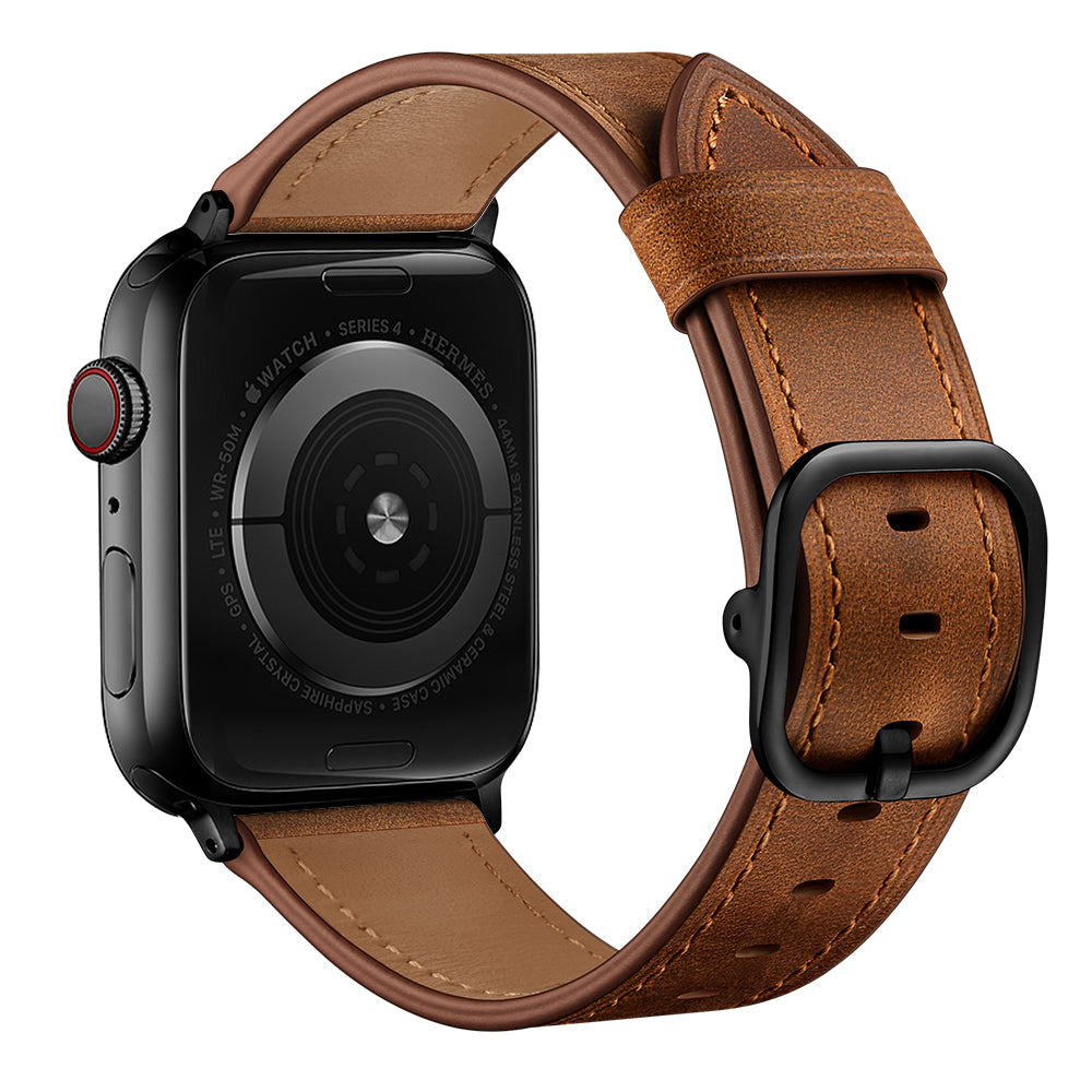 Genuine Leather Watch Band Replacement for Apple Watch Series 7 / 8 41mm / Series 1 / 2 / 3 38mm / Apple Watch Series 4 / 5 / 6 / SE / SE(2022) 40mm - Dark Brown - UNIQBUY