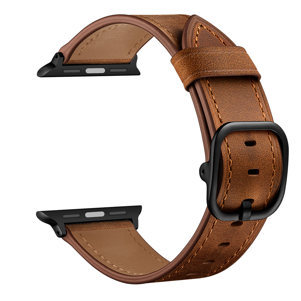 Genuine Leather Watch Band Replacement for Apple Watch Series 7 / 8 41mm / Series 1 / 2 / 3 38mm / Apple Watch Series 4 / 5 / 6 / SE / SE(2022) 40mm - Dark Brown - UNIQBUY
