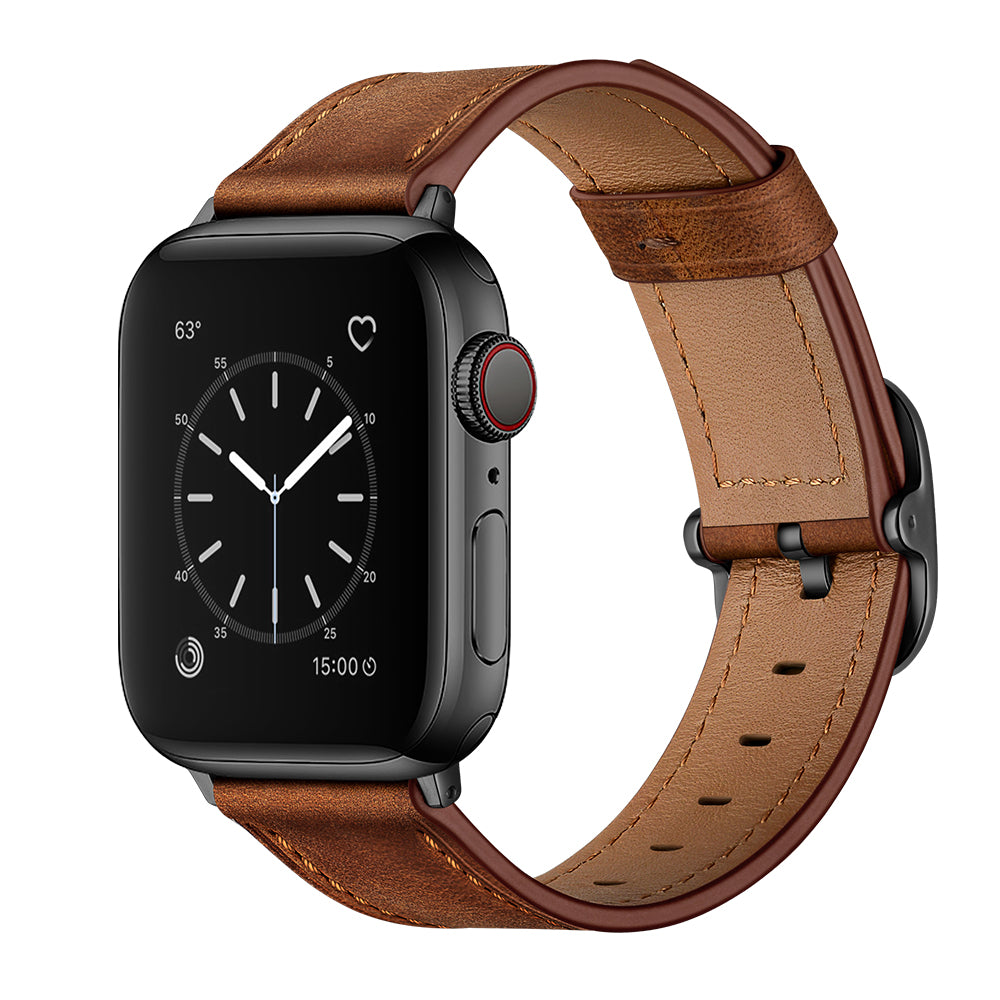Genuine Leather Watch Band Replacement for Apple Watch Series 7 / 8 41mm / Series 1 / 2 / 3 38mm / Apple Watch Series 4 / 5 / 6 / SE / SE(2022) 40mm - Dark Brown - UNIQBUY