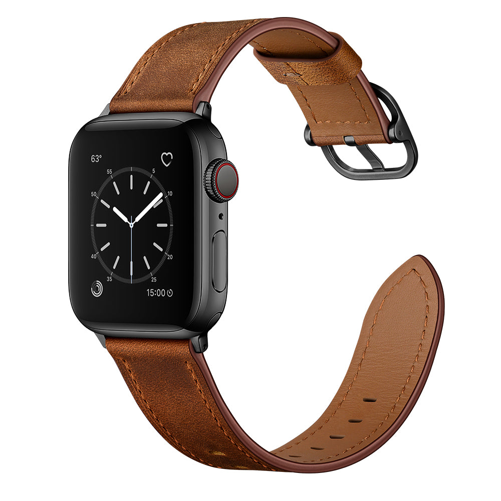 Genuine Leather Watch Band Replacement for Apple Watch Series 7 / 8 41mm / Series 1 / 2 / 3 38mm / Apple Watch Series 4 / 5 / 6 / SE / SE(2022) 40mm - Dark Brown - UNIQBUY