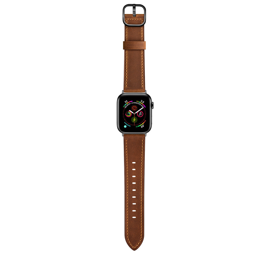 Genuine Leather Watch Band Replacement for Apple Watch Series 7 / 8 41mm / Series 1 / 2 / 3 38mm / Apple Watch Series 4 / 5 / 6 / SE / SE(2022) 40mm - Dark Brown - UNIQBUY