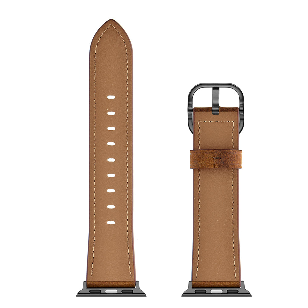 Genuine Leather Watch Band Replacement for Apple Watch Series 7 / 8 41mm / Series 1 / 2 / 3 38mm / Apple Watch Series 4 / 5 / 6 / SE / SE(2022) 40mm - Dark Brown - UNIQBUY