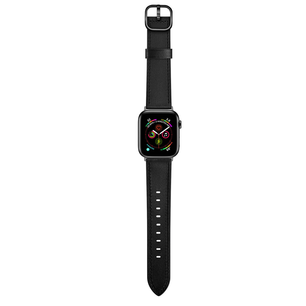 Genuine Leather Watch Band Replacement for Apple Watch Ultra 49mm / Series 8 / 7 45mm / Series 6 / SE / SE (2022) / 5 / 4 44mm / Series 1 / 2 / 3 42mm - Black - UNIQBUY
