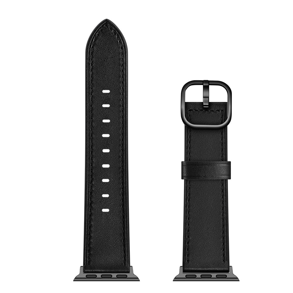 Genuine Leather Watch Band Replacement for Apple Watch Ultra 49mm / Series 8 / 7 45mm / Series 6 / SE / SE (2022) / 5 / 4 44mm / Series 1 / 2 / 3 42mm - Black - UNIQBUY