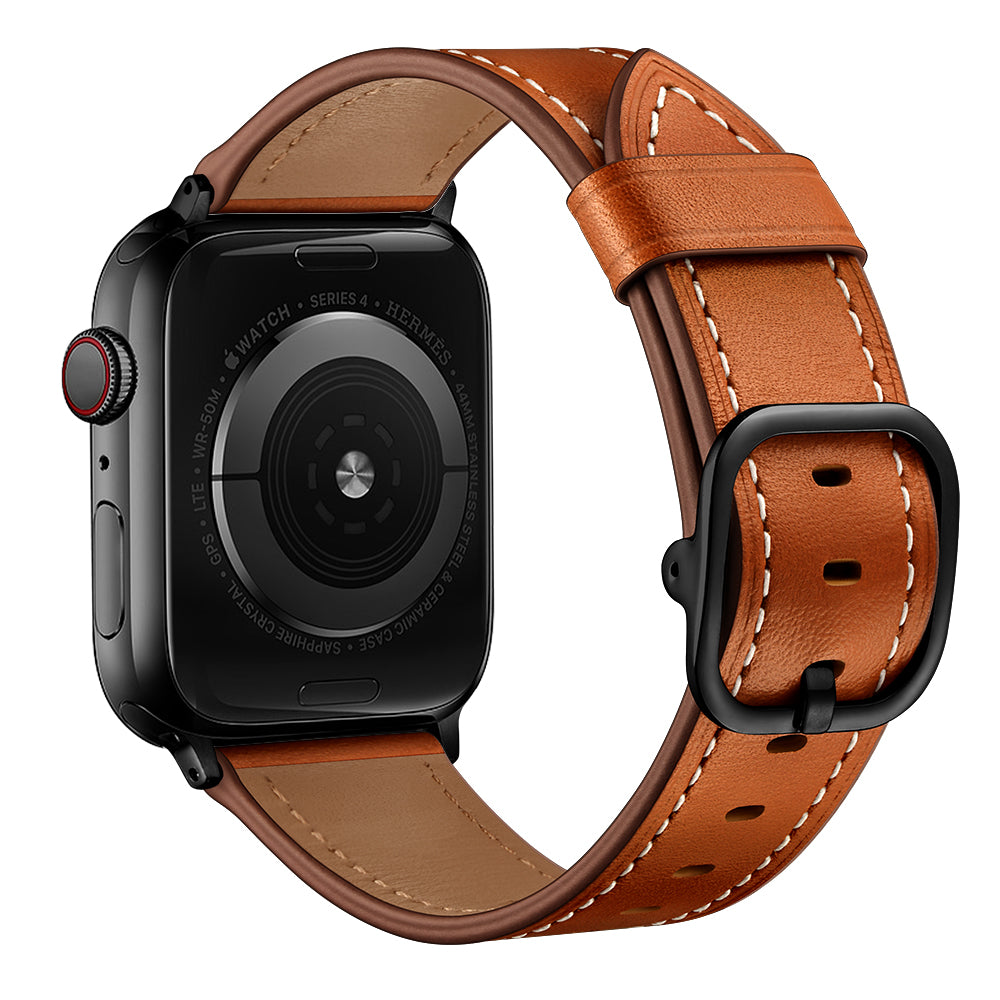 Genuine Leather Watch Band Replacement for Apple Watch Ultra 49mm / Series 8 / 7 45mm / Series 6 / SE / SE (2022) / 5 / 4 44mm / Series 1 / 2 / 3 42mm - Light Brown - UNIQBUY