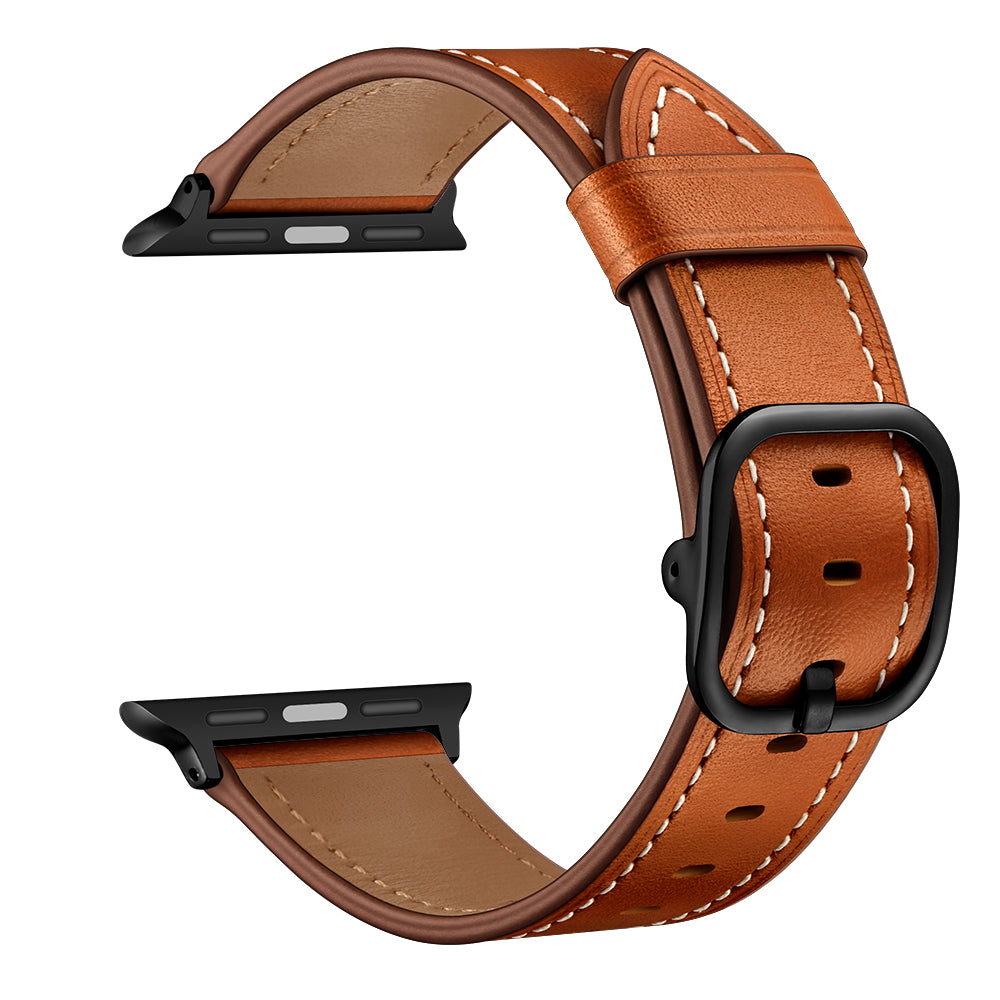 Genuine Leather Watch Band Replacement for Apple Watch Ultra 49mm / Series 8 / 7 45mm / Series 6 / SE / SE (2022) / 5 / 4 44mm / Series 1 / 2 / 3 42mm - Light Brown - UNIQBUY