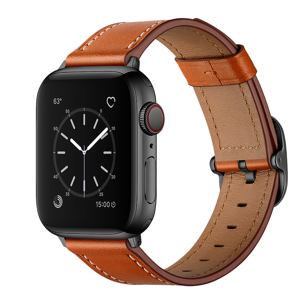 Genuine Leather Watch Band Replacement for Apple Watch Ultra 49mm / Series 8 / 7 45mm / Series 6 / SE / SE (2022) / 5 / 4 44mm / Series 1 / 2 / 3 42mm - Light Brown - UNIQBUY