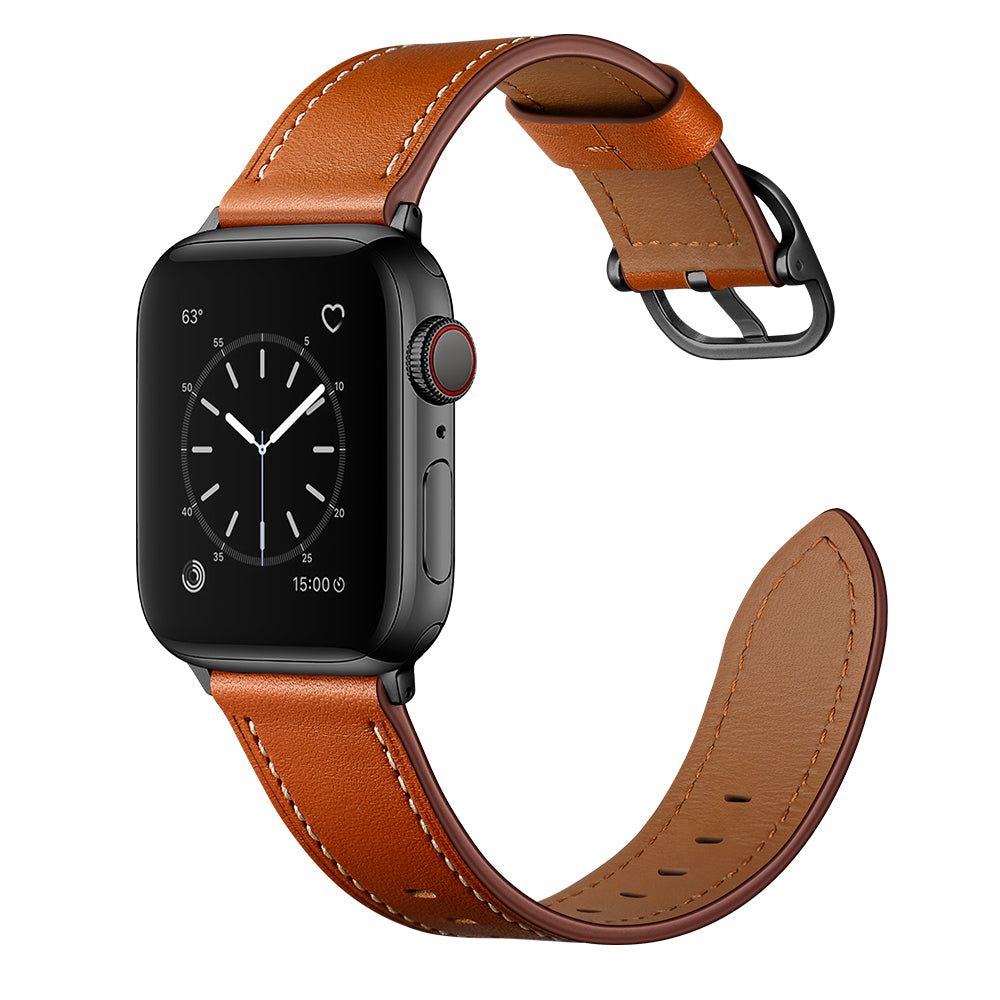 Genuine Leather Watch Band Replacement for Apple Watch Ultra 49mm / Series 8 / 7 45mm / Series 6 / SE / SE (2022) / 5 / 4 44mm / Series 1 / 2 / 3 42mm - Light Brown - UNIQBUY