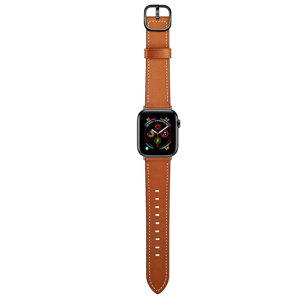 Genuine Leather Watch Band Replacement for Apple Watch Ultra 49mm / Series 8 / 7 45mm / Series 6 / SE / SE (2022) / 5 / 4 44mm / Series 1 / 2 / 3 42mm - Light Brown - UNIQBUY