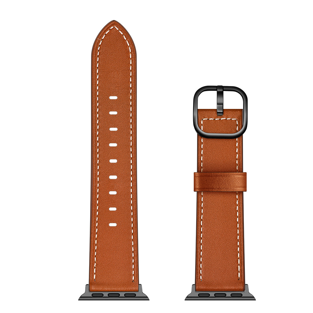 Genuine Leather Watch Band Replacement for Apple Watch Ultra 49mm / Series 8 / 7 45mm / Series 6 / SE / SE (2022) / 5 / 4 44mm / Series 1 / 2 / 3 42mm - Light Brown - UNIQBUY