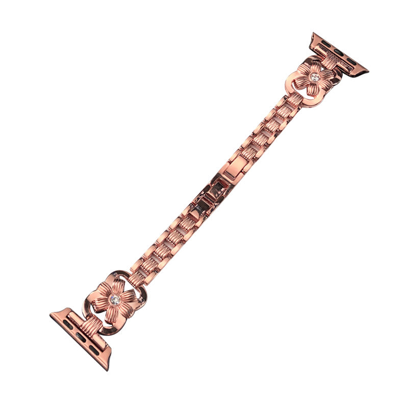 XINCUCO Stainless Steel Chrysanthemum Shaped Rhinestone Decor Watch Strap Replacement for Apple Watch Series 7 / 8 41mm / SE / SE(2022) / Series 6 / 5 / 4 40mm / Series3 / 2 / 1 38mm - Rose Gold - UNIQBUY