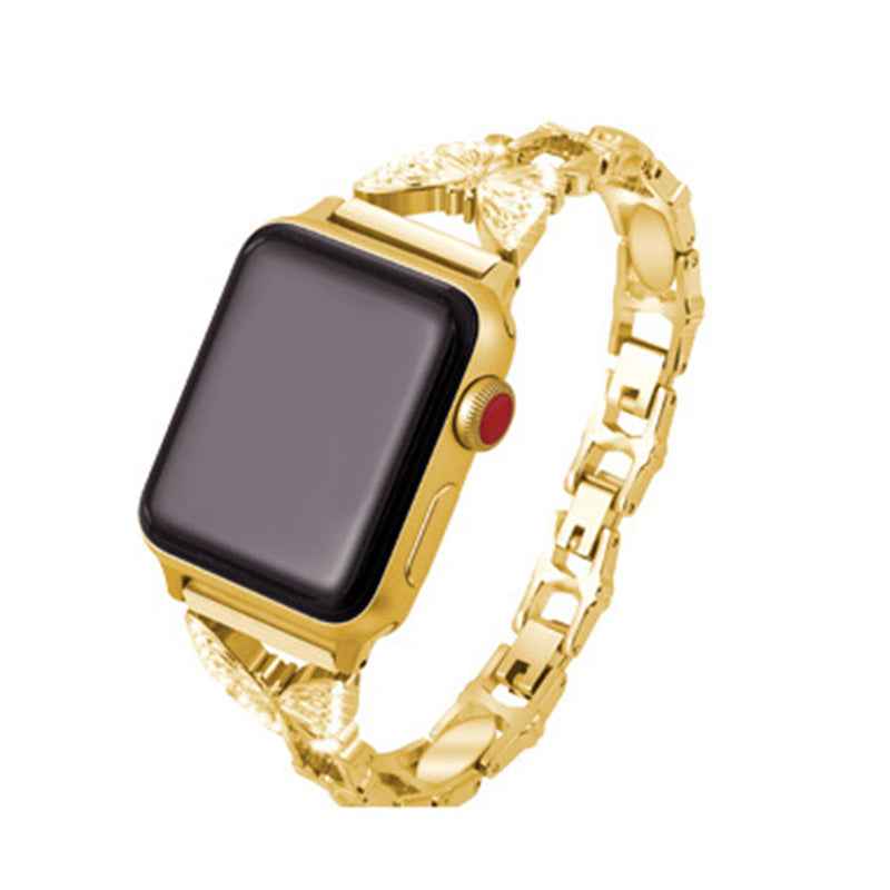 XINCUCO Stainless Steel Butterfly Shape Rhinestone Decor Watch Strap Replacement for Apple Watch Series 7 / 8 41mm / SE / SE(2022) / Series 6 / 5 / 4 40mm / Series3 / 2 / 1 38mm - Gold