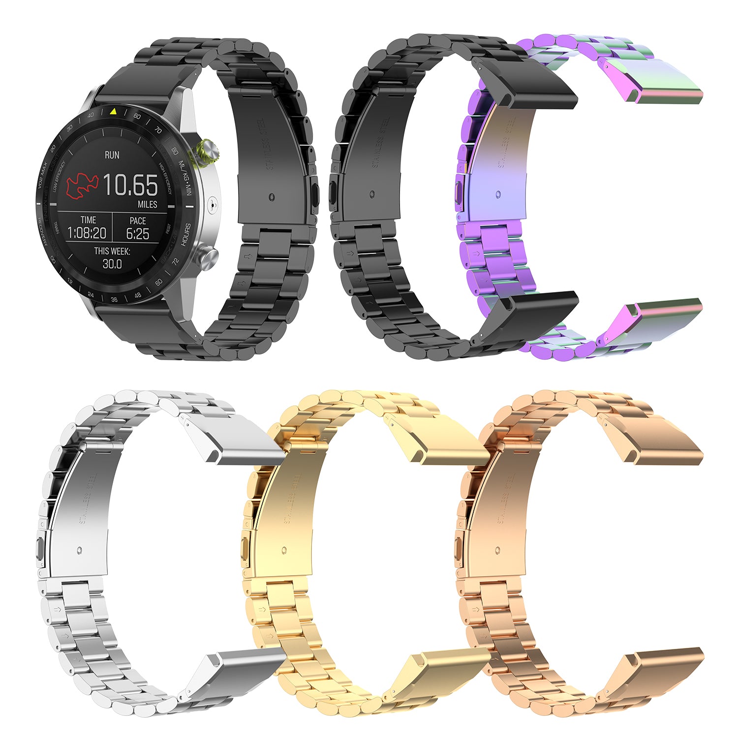 26mm Stainless Steel Three Beads Wrist Watch Band for Garmin Fenix 6X - Purple - UNIQBUY