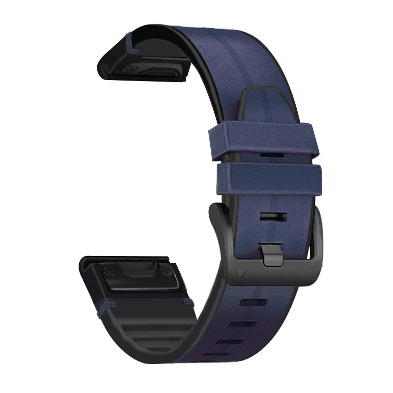 22MM PU Leather Surface+Silicone Smart Watch Band Strap for Garmin Watch - Dark Blue - UNIQBUY
