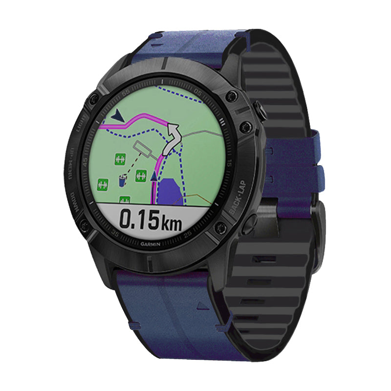 22MM PU Leather Surface+Silicone Smart Watch Band Strap for Garmin Watch - Dark Blue - UNIQBUY