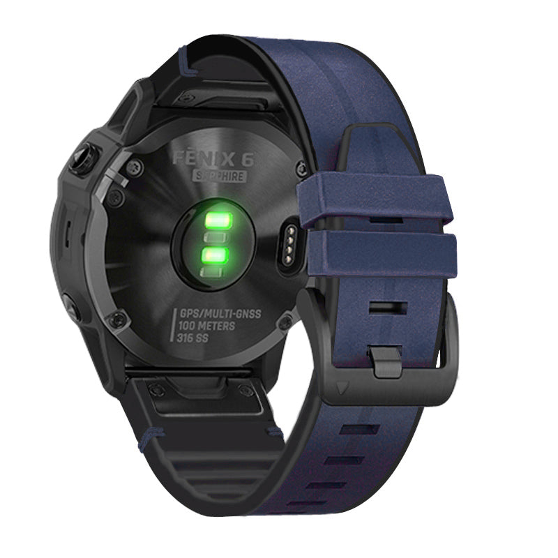 22MM PU Leather Surface+Silicone Smart Watch Band Strap for Garmin Watch - Dark Blue - UNIQBUY