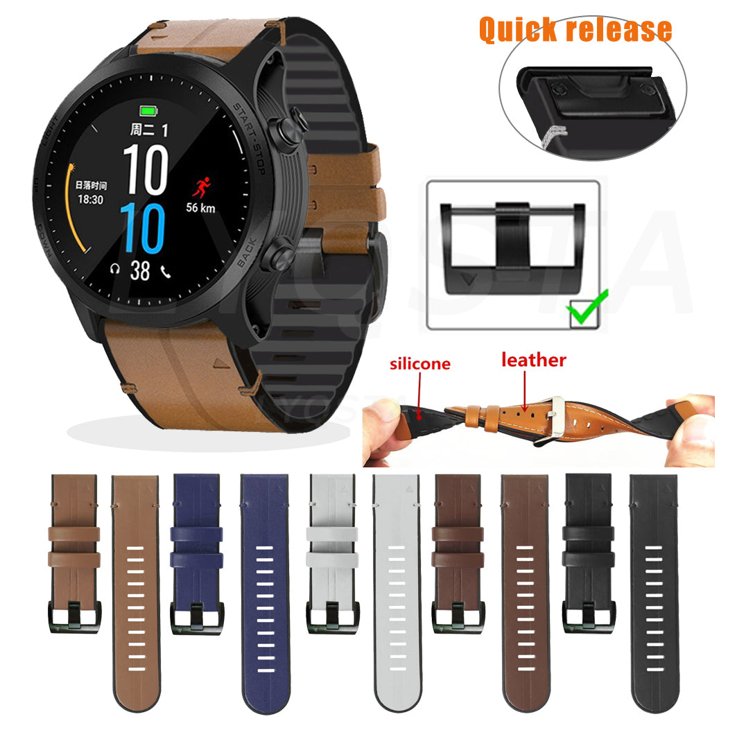 22MM PU Leather Surface+Silicone Smart Watch Band Strap for Garmin Watch - Dark Blue - UNIQBUY