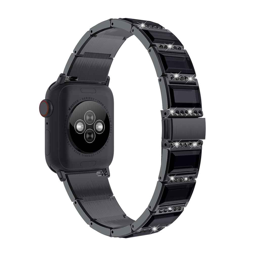 Rhinestone Synthetic Jade Decor Watch Band Stainless Steel Wrist Strap for Apple Watch Series 8 41mm / Series 7 41mm / Watch Series 6 / SE / SE(2022) / 5 / 4 40mm / Watch Series 3 / 2 / 1 38mm - Black / Black