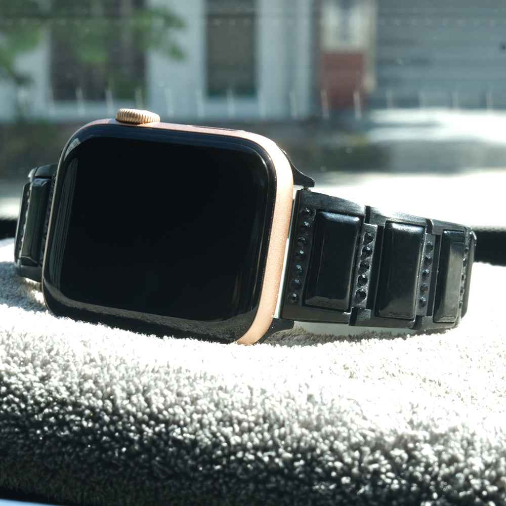 Rhinestone Synthetic Jade Decor Watch Band Stainless Steel Wrist Strap for Apple Watch Series 8 41mm / Series 7 41mm / Watch Series 6 / SE / SE(2022) / 5 / 4 40mm / Watch Series 3 / 2 / 1 38mm - Black / Black