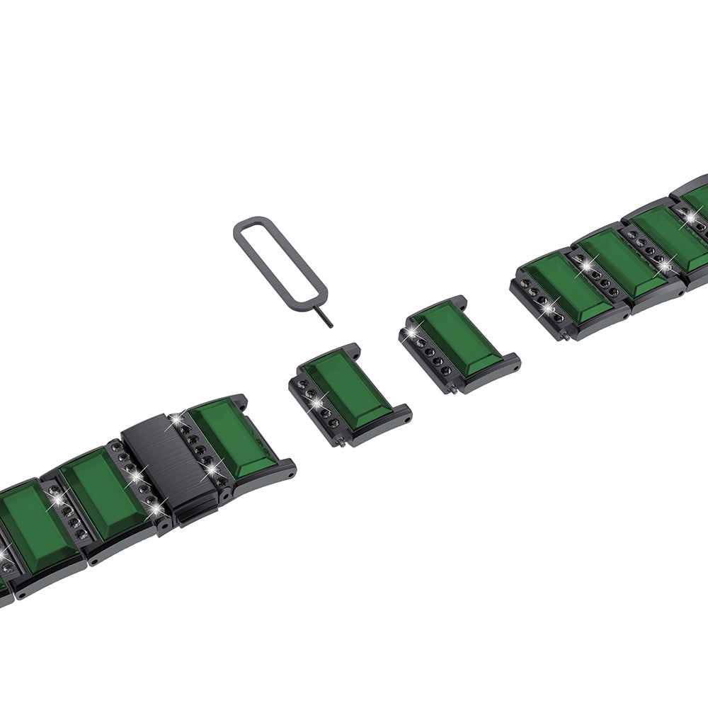Rhinestone Synthetic Jade Decor Watch Band Stainless Steel Wrist Strap for Apple Watch Series 8 41mm / Series 7 41mm / Watch Series 6 / SE / SE(2022) / 5 / 4 40mm / Watch Series 3 / 2 / 1 38mm - Black / Green
