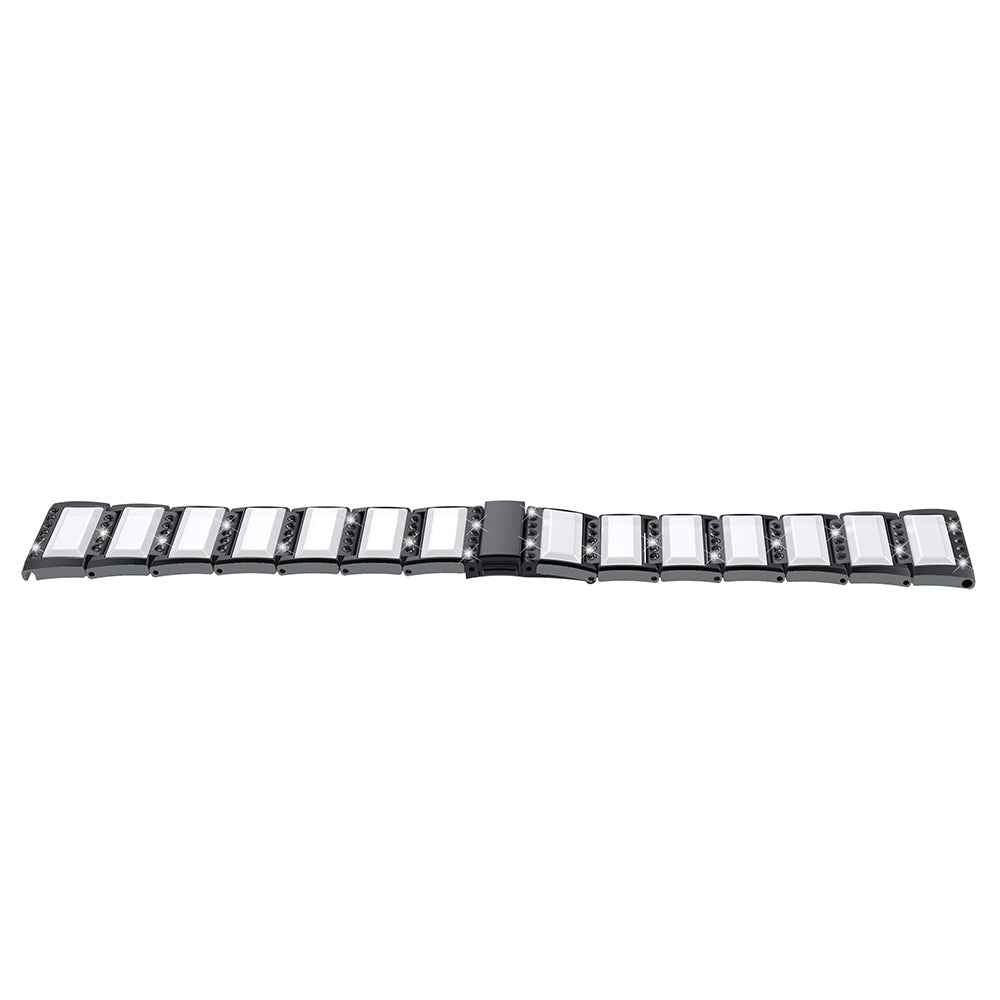Rhinestone Synthetic Jade Decor Stainless Steel Smart Watch Strap Band Replacement for Apple Watch Ultra 49mm / Series 8 45mm / 7 45mm / Watch Series 6 / SE 44mm / SE (2022) 44mm / 5 / 4 44mm / Watch Series 3 / 2 / 1 42mm - Black / White