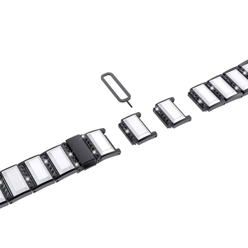 Rhinestone Synthetic Jade Decor Stainless Steel Smart Watch Strap Band Replacement for Apple Watch Ultra 49mm / Series 8 45mm / 7 45mm / Watch Series 6 / SE 44mm / SE (2022) 44mm / 5 / 4 44mm / Watch Series 3 / 2 / 1 42mm - Black / White