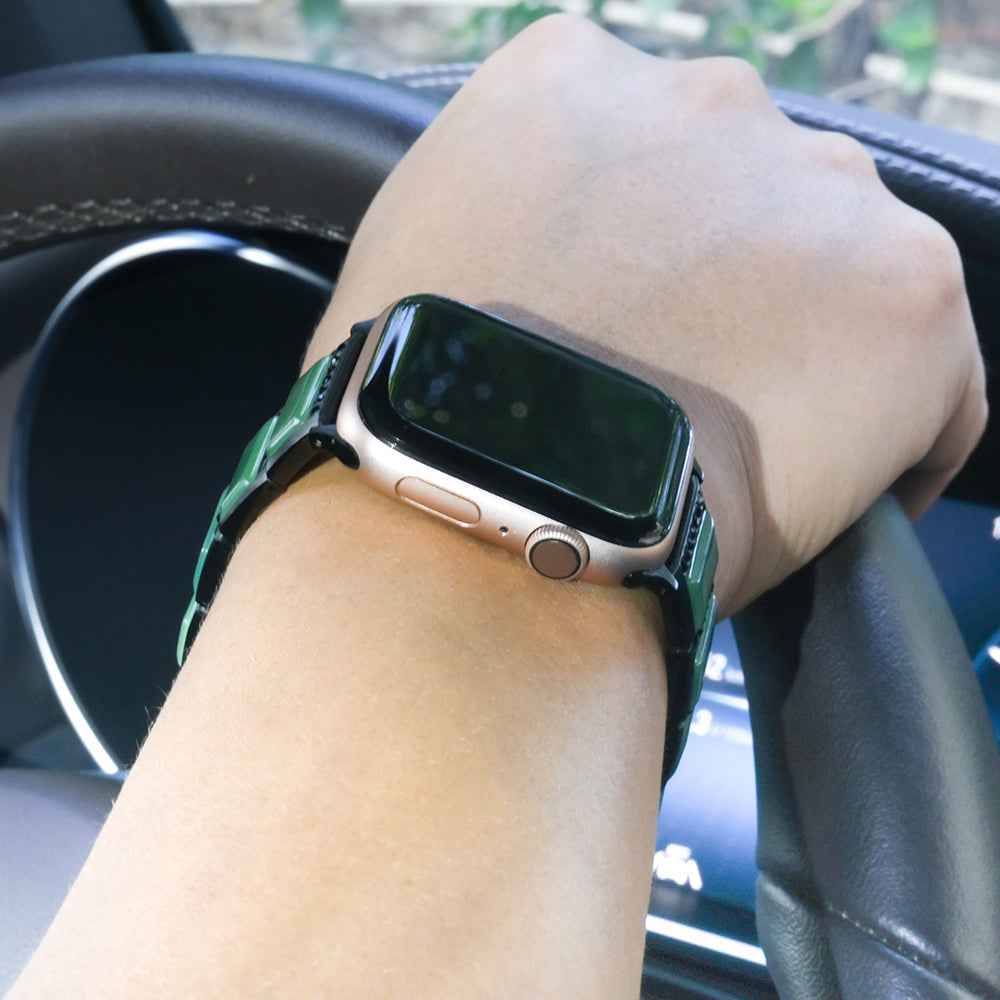 Rhinestone Synthetic Jade Decor Stainless Steel Smart Watch Strap Band Replacement for Apple Watch Ultra 49mm / Series 8 45mm / 7 45mm / Watch Series 6 / SE 44mm / SE (2022) 44mm / 5 / 4 44mm / Watch Series 3 / 2 / 1 42mm - Black / Green