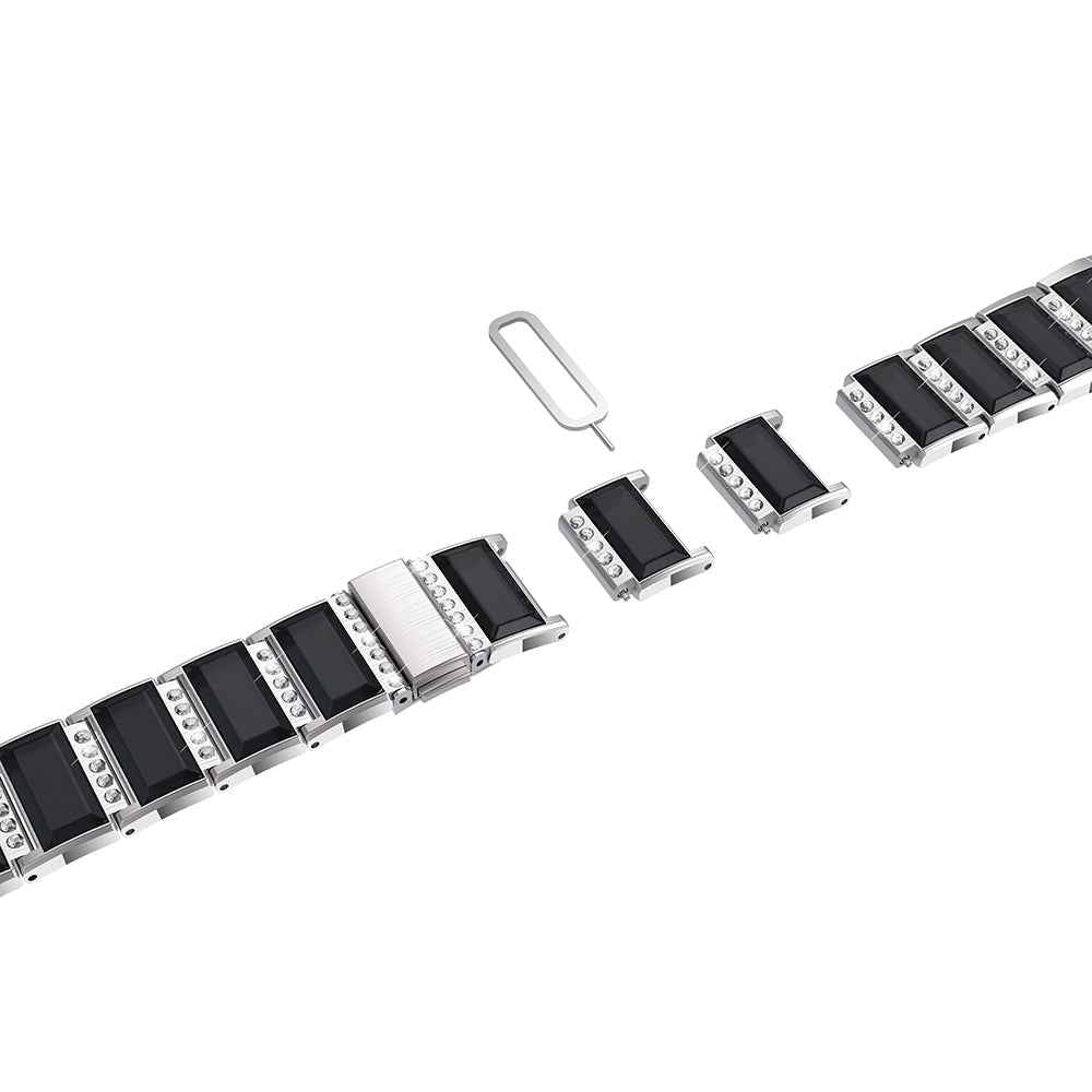 Rhinestone Synthetic Jade Decor Stainless Steel Smart Watch Strap Band Replacement for Apple Watch Ultra 49mm / Series 8 45mm / 7 45mm / Watch Series 6 / SE 44mm / SE (2022) 44mm / 5 / 4 44mm / Watch Series 3 / 2 / 1 42mm - Silver / Black