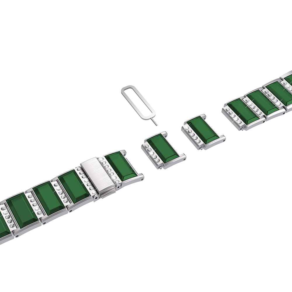 Rhinestone Synthetic Jade Decor Stainless Steel Smart Watch Strap Band Replacement for Apple Watch Ultra 49mm / Series 8 45mm / 7 45mm / Watch Series 6 / SE 44mm / SE (2022) 44mm / 5 / 4 44mm / Watch Series 3 / 2 / 1 42mm - Silver / Green