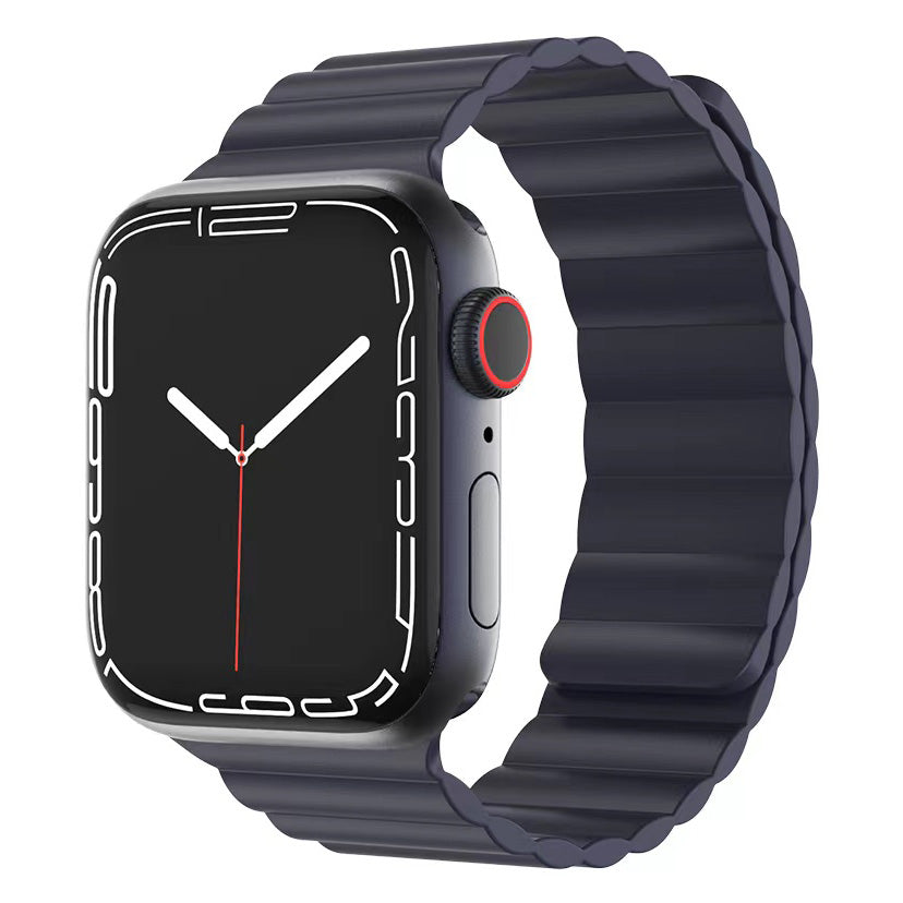 MUTURAL Modi Series Adjustable Silicone Wrist Straps Sweatproof Magnetic Watch Band for Apple Watch Ultra 49mm / Series 8 45mm / 7 45mm / 6 / 5 / 4 / SE 44mm / SE (2022) 44mm / 3 / 2 / 1 42mm - Midnight Blue - UNIQBUY