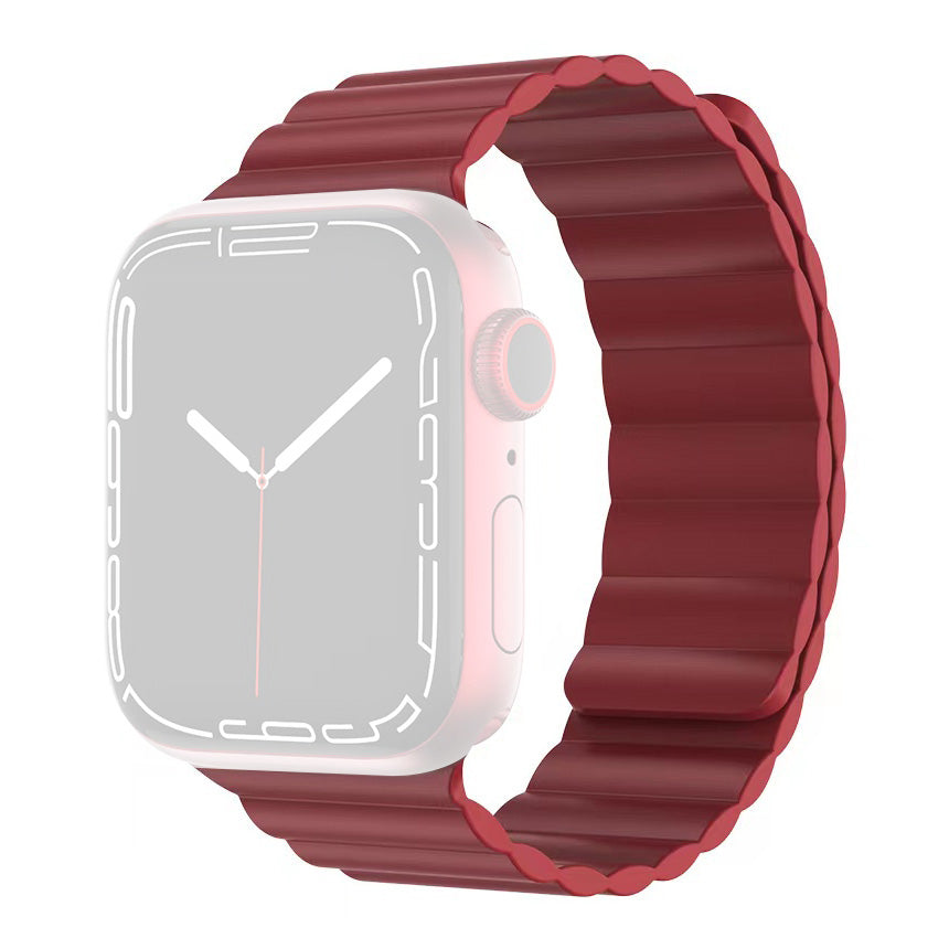 MUTURAL Modi Series Adjustable Silicone Wrist Straps Sweatproof Magnetic Watch Band for Apple Watch Ultra 49mm / Series 8 45mm / 7 45mm / 6 / 5 / 4 / SE 44mm / SE (2022) 44mm / 3 / 2 / 1 42mm - Red - UNIQBUY