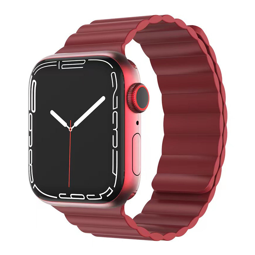 MUTURAL Modi Series Adjustable Silicone Wrist Straps Sweatproof Magnetic Watch Band for Apple Watch Ultra 49mm / Series 8 45mm / 7 45mm / 6 / 5 / 4 / SE 44mm / SE (2022) 44mm / 3 / 2 / 1 42mm - Red - UNIQBUY