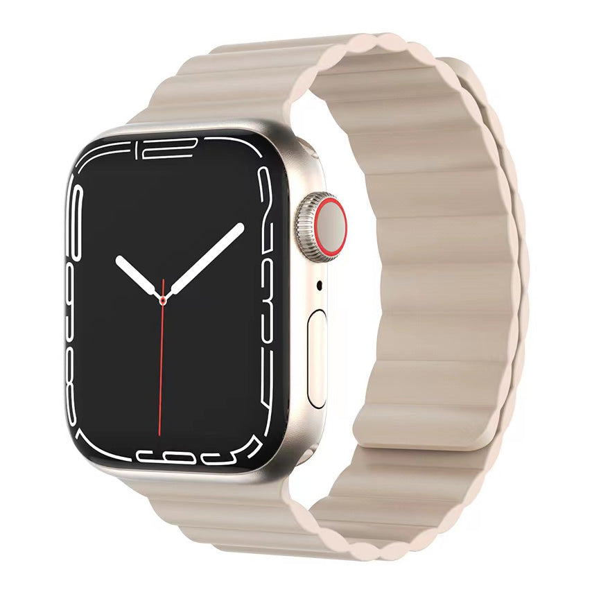 MUTURAL Modi Series Adjustable Silicone Wrist Straps Sweatproof Magnetic Watch Band for Apple Watch Ultra 49mm / Series 8 45mm / 7 45mm / 6 / 5 / 4 / SE 44mm / SE (2022) 44mm / 3 / 2 / 1 42mm - Starlight - UNIQBUY