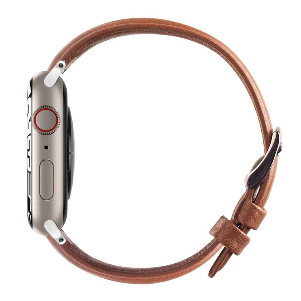 QIALINO Nappa Texture Genuine Leather Watch Strap Band for Apple Watch Series 8 41mm / Series 7 41mm / Series 4 / 5 / 6 / SE / SE(2022) 40mm / Series 1 / 2 / 3 38mm - Light Brown