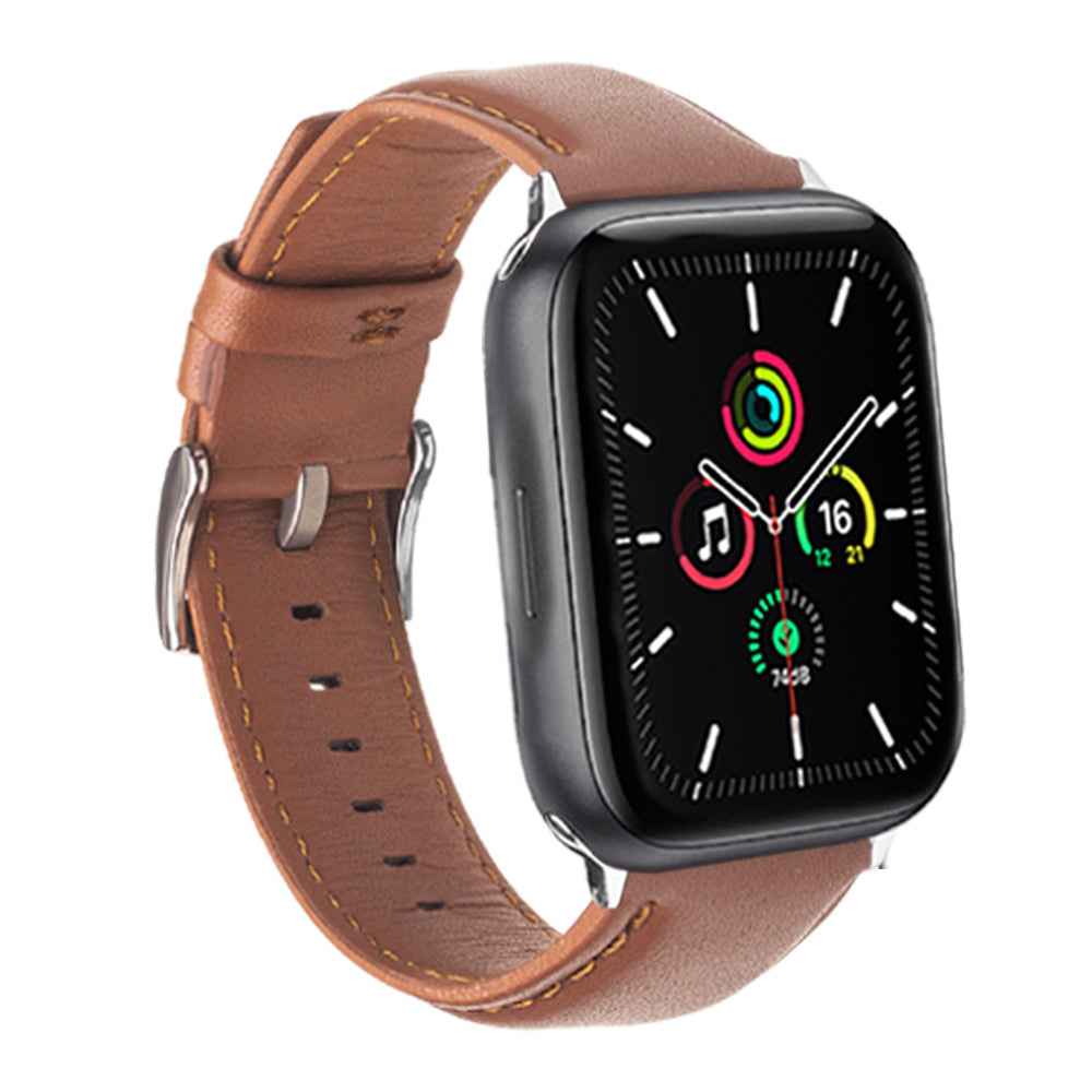 QIALINO Nappa Texture Genuine Leather Watch Strap Band for Apple Watch Series 8 41mm / Series 7 41mm / Series 4 / 5 / 6 / SE / SE(2022) 40mm / Series 1 / 2 / 3 38mm - Light Brown