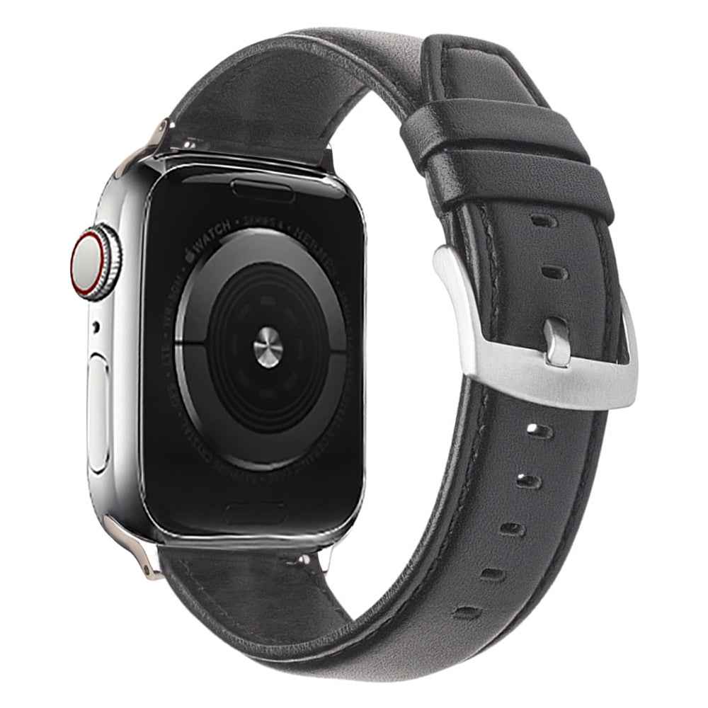 QIALINO Nappa Texture Genuine Leather Watch Strap Band for Apple Watch Series 8 41mm / Series 7 41mm / Series 4 / 5 / 6 / SE / SE(2022) 40mm / Series 1 / 2 / 3 38mm - Black