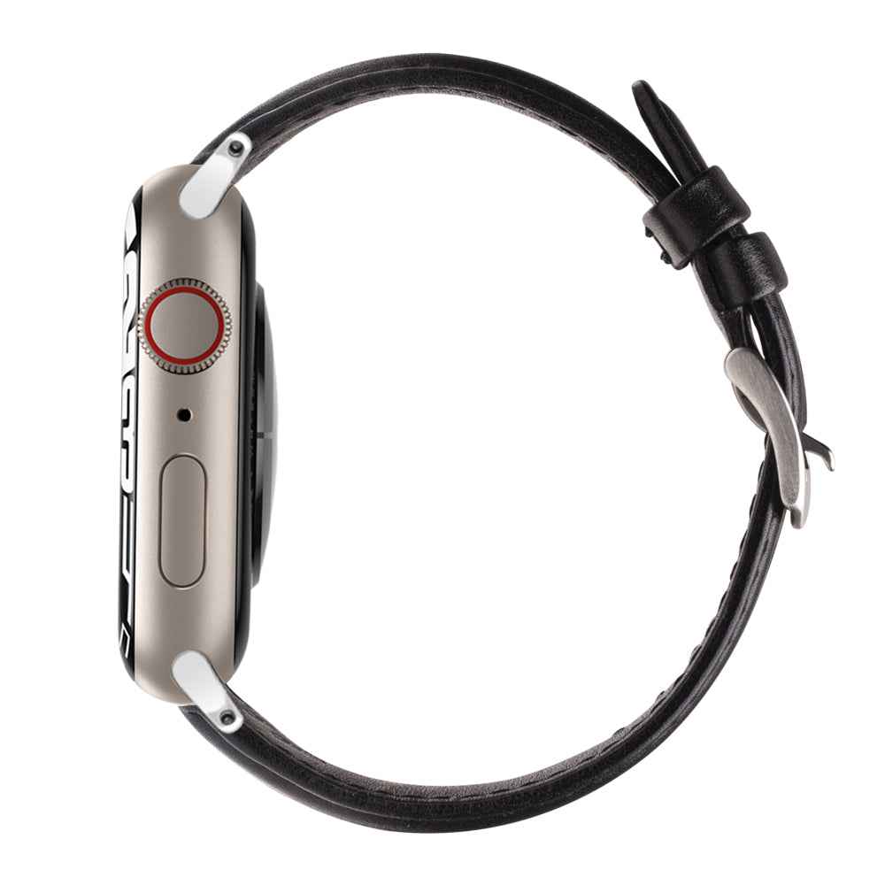 QIALINO Nappa Texture Genuine Leather Watch Strap Band for Apple Watch Series 8 41mm / Series 7 41mm / Series 4 / 5 / 6 / SE / SE(2022) 40mm / Series 1 / 2 / 3 38mm - Black