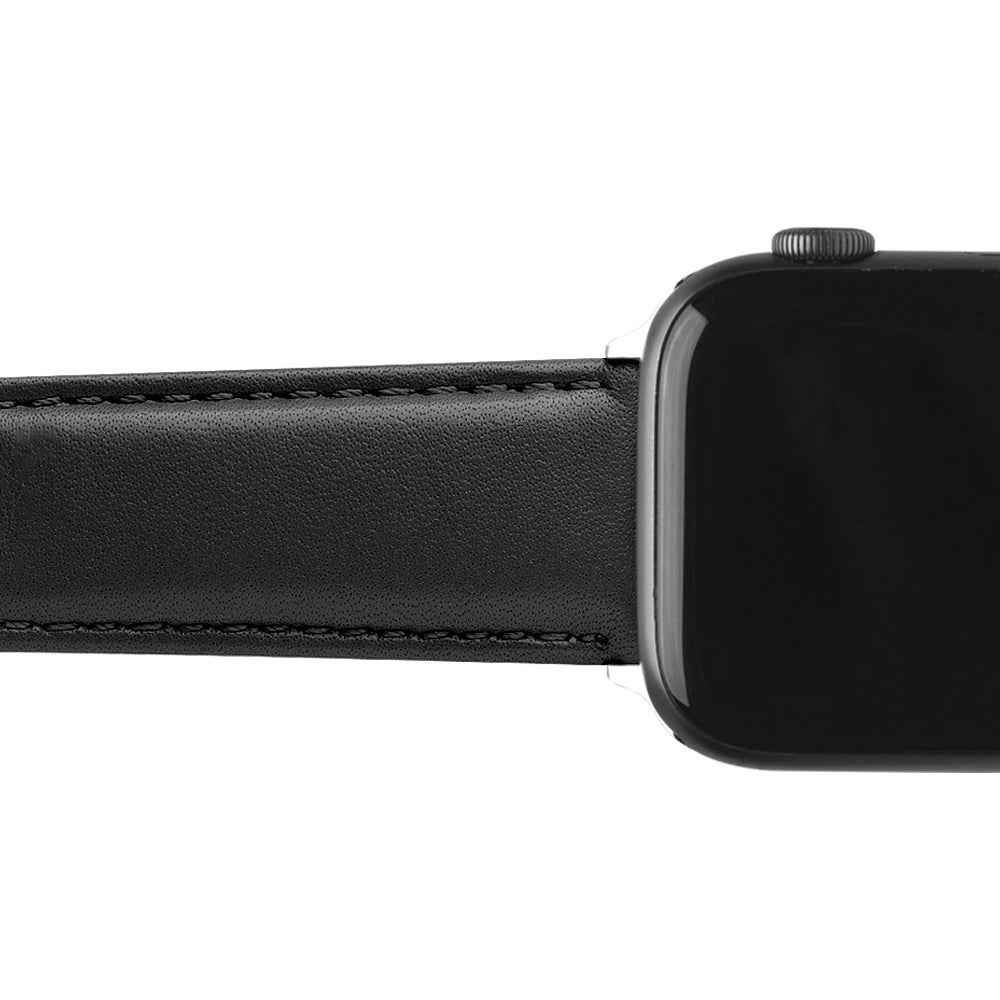 QIALINO Nappa Texture Genuine Leather Watch Strap Band for Apple Watch Series 8 41mm / Series 7 41mm / Series 4 / 5 / 6 / SE / SE(2022) 40mm / Series 1 / 2 / 3 38mm - Black