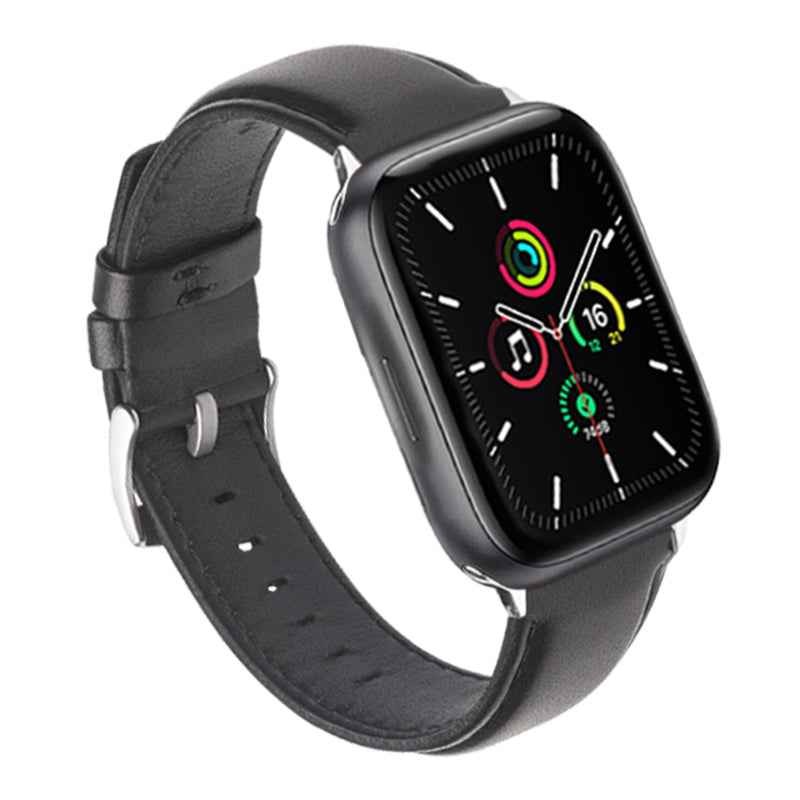 QIALINO Nappa Texture Genuine Leather Watch Strap Band for Apple Watch Series 8 41mm / Series 7 41mm / Series 4 / 5 / 6 / SE / SE(2022) 40mm / Series 1 / 2 / 3 38mm - Black