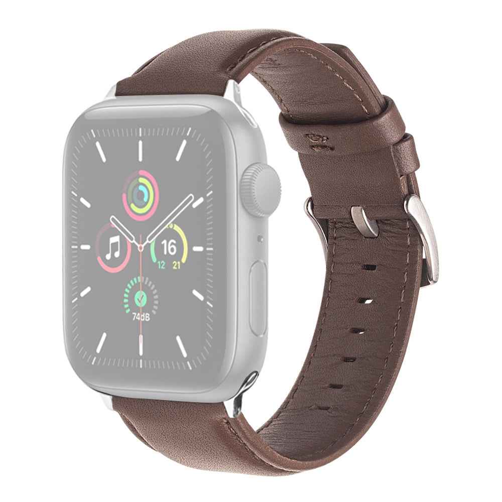 QIALINO Nappa Texture Genuine Leather Watch Strap Band for Apple Watch Series 8 41mm / Series 7 41mm / Series 4 / 5 / 6 / SE / SE(2022) 40mm / Series 1 / 2 / 3 38mm - Dark Brown