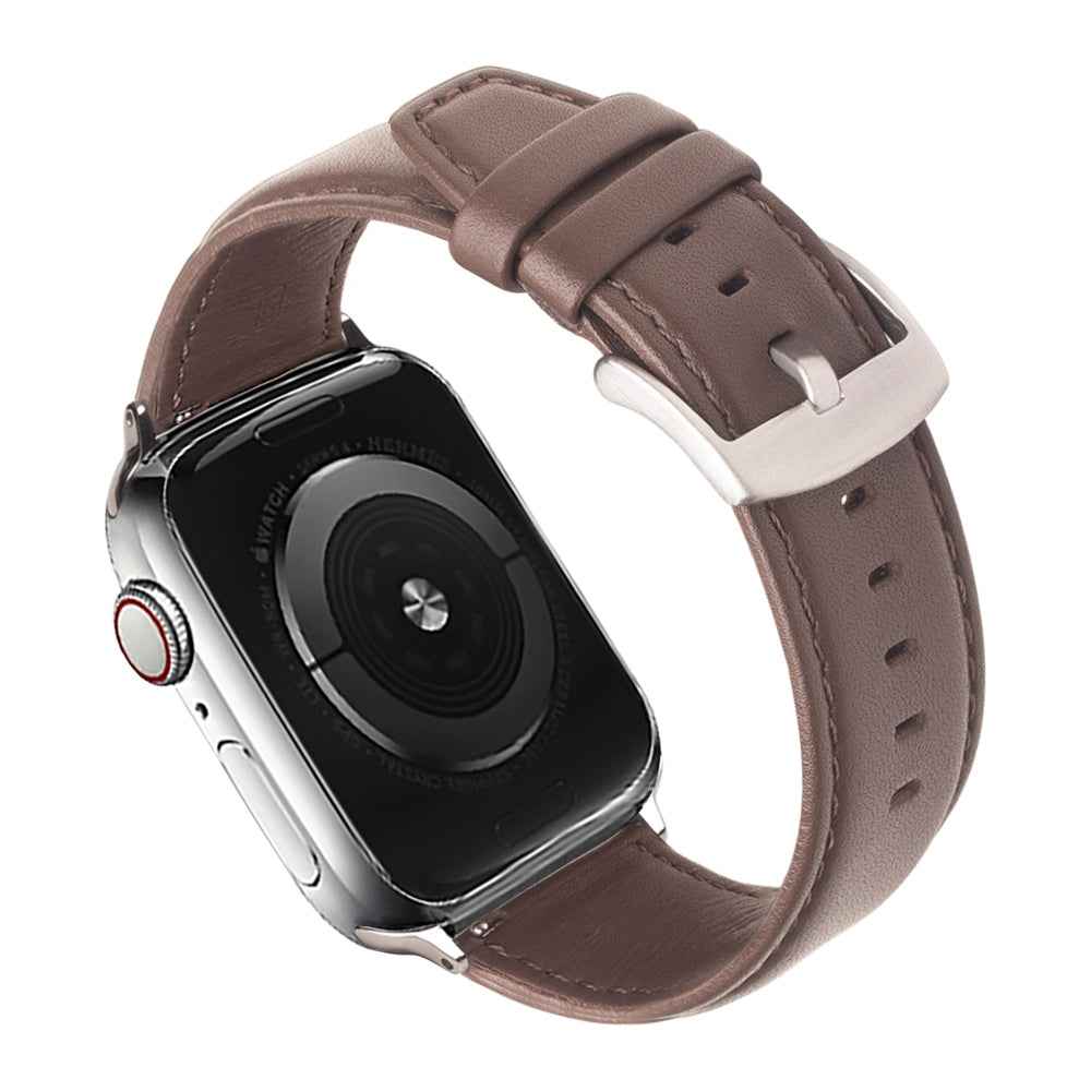 QIALINO Nappa Texture Genuine Leather Watch Strap Band for Apple Watch Series 8 41mm / Series 7 41mm / Series 4 / 5 / 6 / SE / SE(2022) 40mm / Series 1 / 2 / 3 38mm - Dark Brown